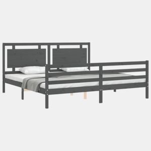 Estrutura de Cama de casal moderno com cabeceira 200x200 cm madeira maciça cinza
