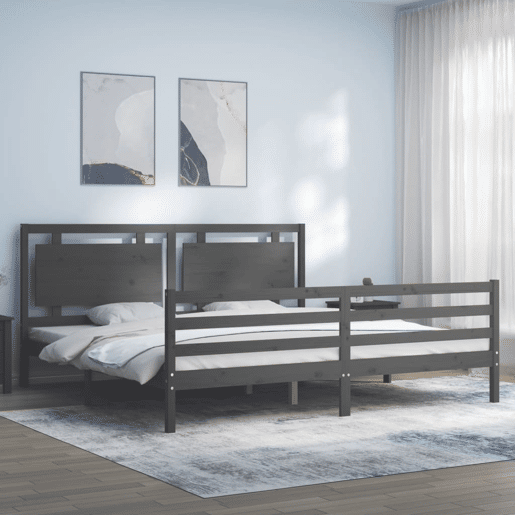 Estrutura de Cama de casal moderno com cabeceira 200x200 cm madeira maciça cinza