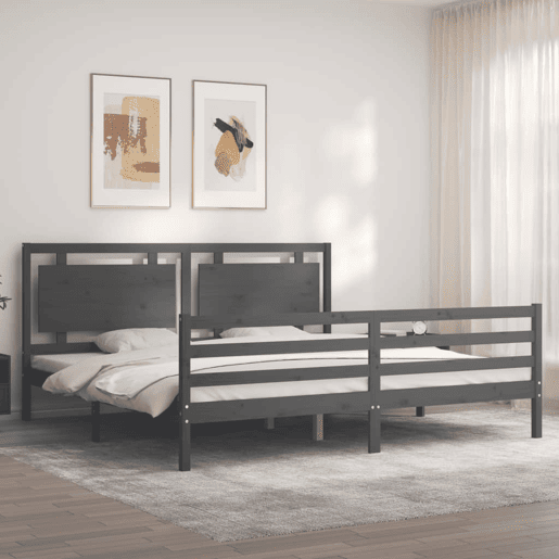 Estrutura de Cama de casal moderno com cabeceira 200x200 cm madeira maciça cinza