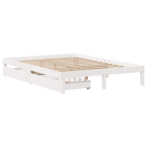 Estrutura de Cama de casal moderno com gavetas - 160x200 cm pinho maciço branco