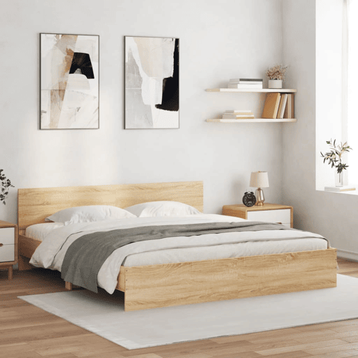 Estrutura Cama de casal simple c cabeceiraluzes LED 200x200cm carvalho sonoma