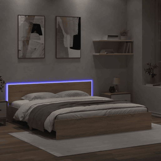 Estrutura Cama de casal simple c cabeceiraluzes LED 200x200cm carvalho sonoma
