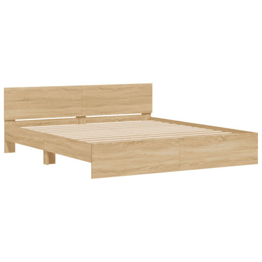 Estrutura Cama de casal simple c cabeceiraluzes LED 200x200cm carvalho sonoma