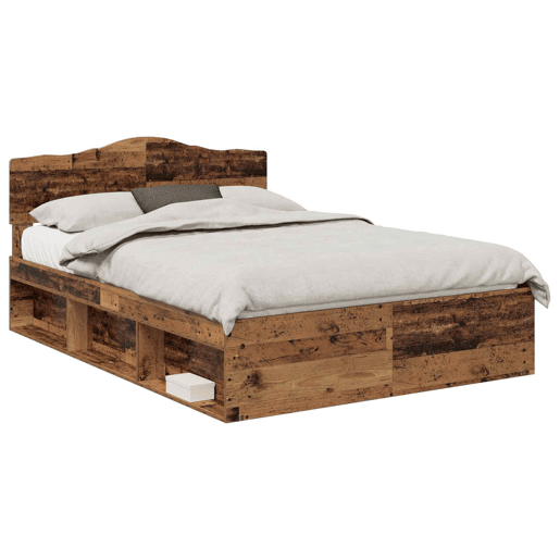 Estrutura de cama de casal com cabeceira - Madeira antiga 150 x 200 cm
