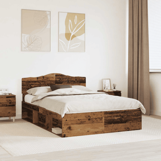 Estrutura de cama de casal com cabeceira - Madeira antiga 150 x 200 cm