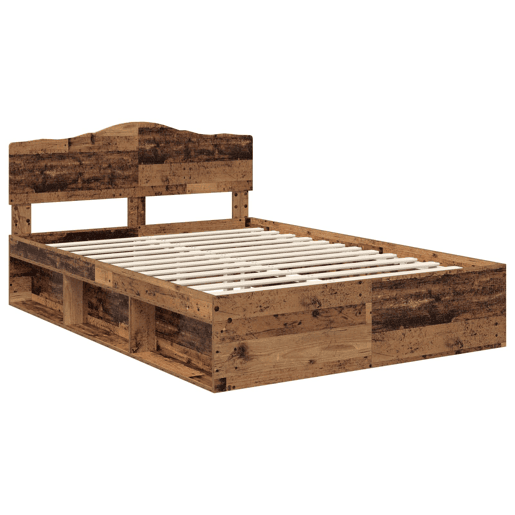 Estrutura de cama de casal com cabeceira - Madeira antiga 150 x 200 cm