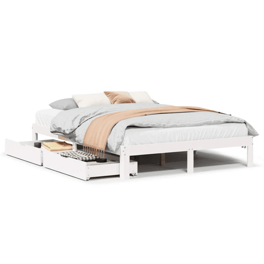 Estrutura De Cama De Casal Moderno c gavetas - 140x200 cm pinho maciço branco Estrutura De Cama De Casal Moderno c gavetas - 140x200 cm pinho maciço branco