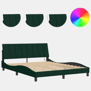 Estrutura de cama de casal moderno com LED - 160x200 cm veludo verde-escuro