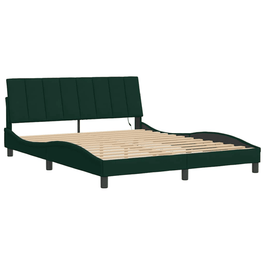 Estrutura de cama de casal moderno com LED - 160x200 cm veludo verde-escuro