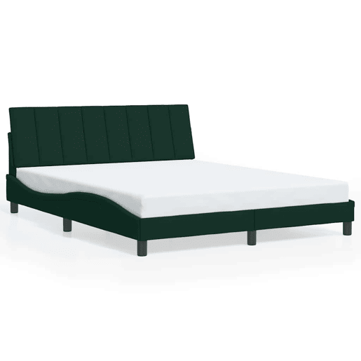 Estrutura de cama de casal moderno com LED - 160x200 cm veludo verde-escuro