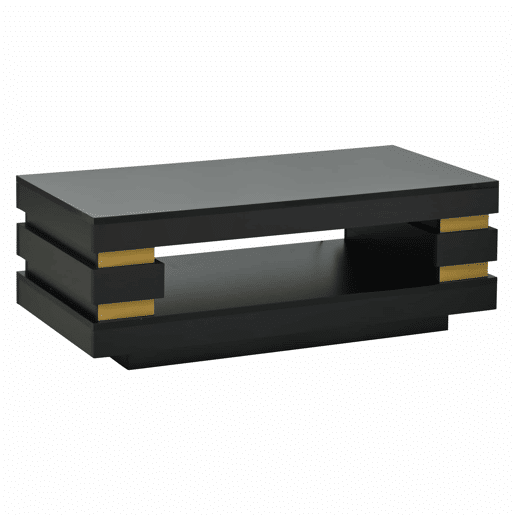 Mesa de centro 100 x 50 x 35 cm - com espaço de arrumação, acabamento de alto brilho, iluminação LED - preta