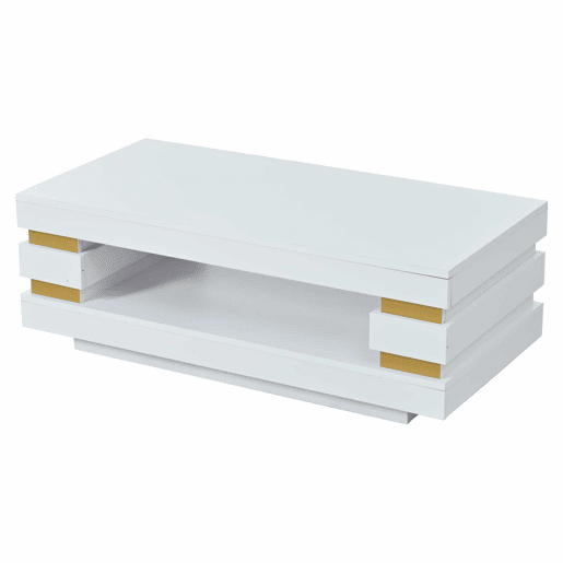 Mesa de centro 100 x 50 x 35 cm u2014 com compartimento de arrumação central oco, iluminação LED em fita, acabamento de alto brilho, ideal para apartamentos pequenos u2014 branco