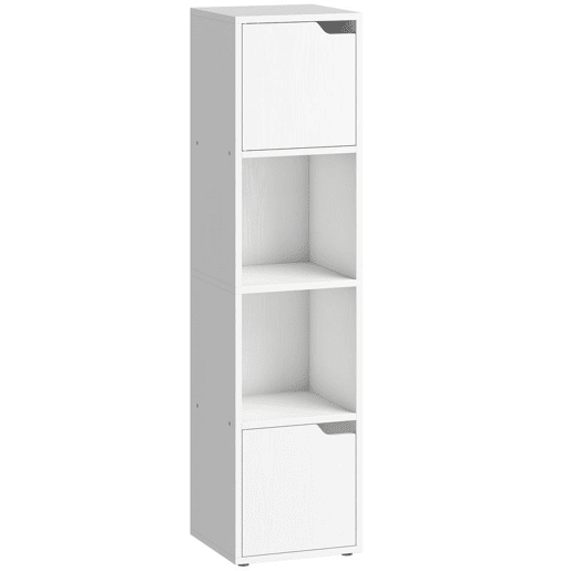 HOMCOM Estante para Livros com 2 Portas Estante Estreita de 4 Níveis com 2 Prateleiras Abertas Armário Alto para Sala Escritório 30x29x119 cm Branco