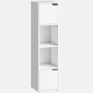 HOMCOM Estante para Livros com 2 Portas Estante Estreita de 4 Níveis com 2 Prateleiras Abertas Armário Alto para Sala Escritório 30x29x119 cm Branco