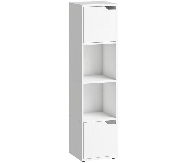 Homcom estantería para libros con 2 puertas, librería estrecha de 4 niveles con 2 estantes abiertos, armario alto para salón, estudio, oficina, 30x29x119 cm, blanco