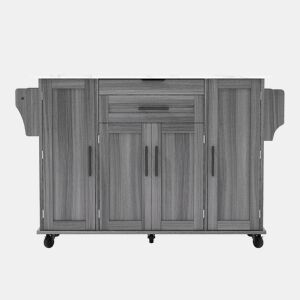 Ilha de cozinha móvel 120x45 cm - com superfície extensível até 70 cm, gaveta para utensílios, prateleiras ajustáveis, prateleira para especiarias, suporte para toalhas - Cinza