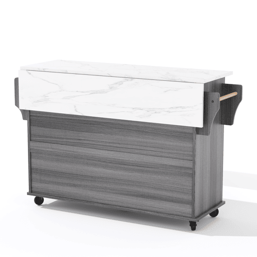 Ilha de cozinha móvel 120x45 cm - com superfície extensível até 70 cm, gaveta para utensílios, prateleiras ajustáveis, prateleira para especiarias, suporte para toalhas - Cinza