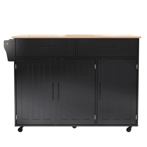 Aparador com consola rebatível - 2 gavetas + portas de armário - Preto