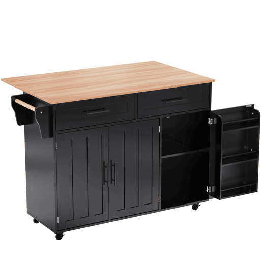 Aparador com consola rebatível - 2 gavetas + portas de armário - Preto