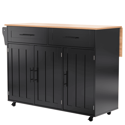 Aparador com consola rebatível - 2 gavetas + portas de armário - Preto