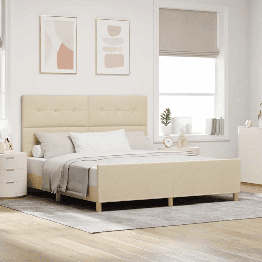 Estrutura da Cama de casal simple com cabeceira Creme 180 x 200 cm tecido