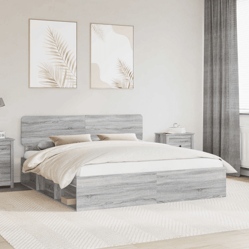 Estrutura da Cama de casal simple com cabeceira Cinza Sonoma 180 x 200 cm