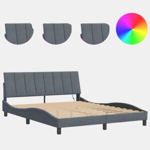 Estrutura de cama de casal moderno com LED - 160x200cm veludo cinzento-escuro