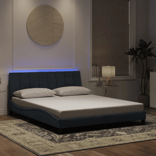 Estrutura de cama de casal moderno com LED - 160x200cm veludo cinzento-escuro