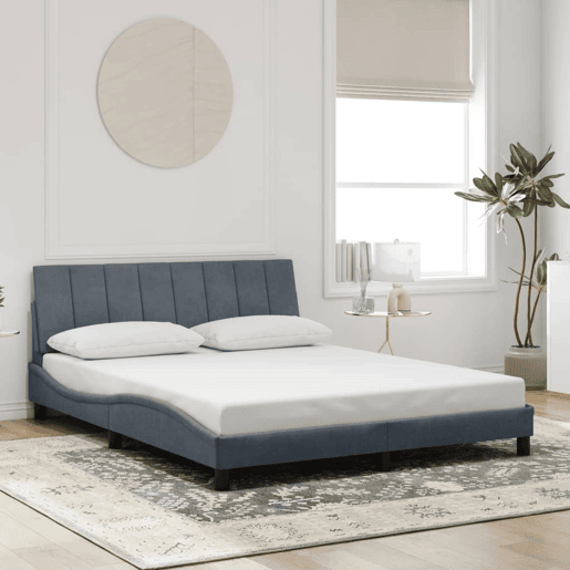 Estrutura de cama de casal moderno com LED - 160x200cm veludo cinzento-escuro