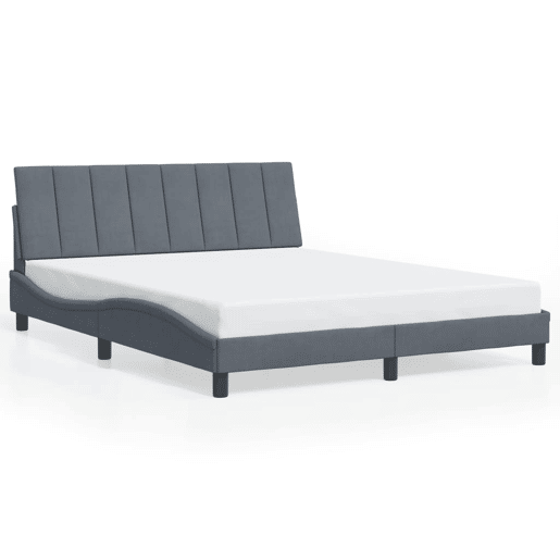 Estrutura de cama de casal moderno com LED - 160x200cm veludo cinzento-escuro