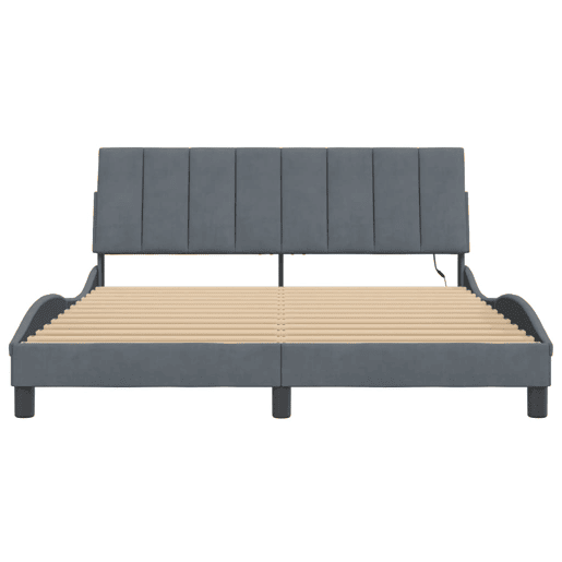 Estrutura de cama de casal moderno com LED - 160x200cm veludo cinzento-escuro