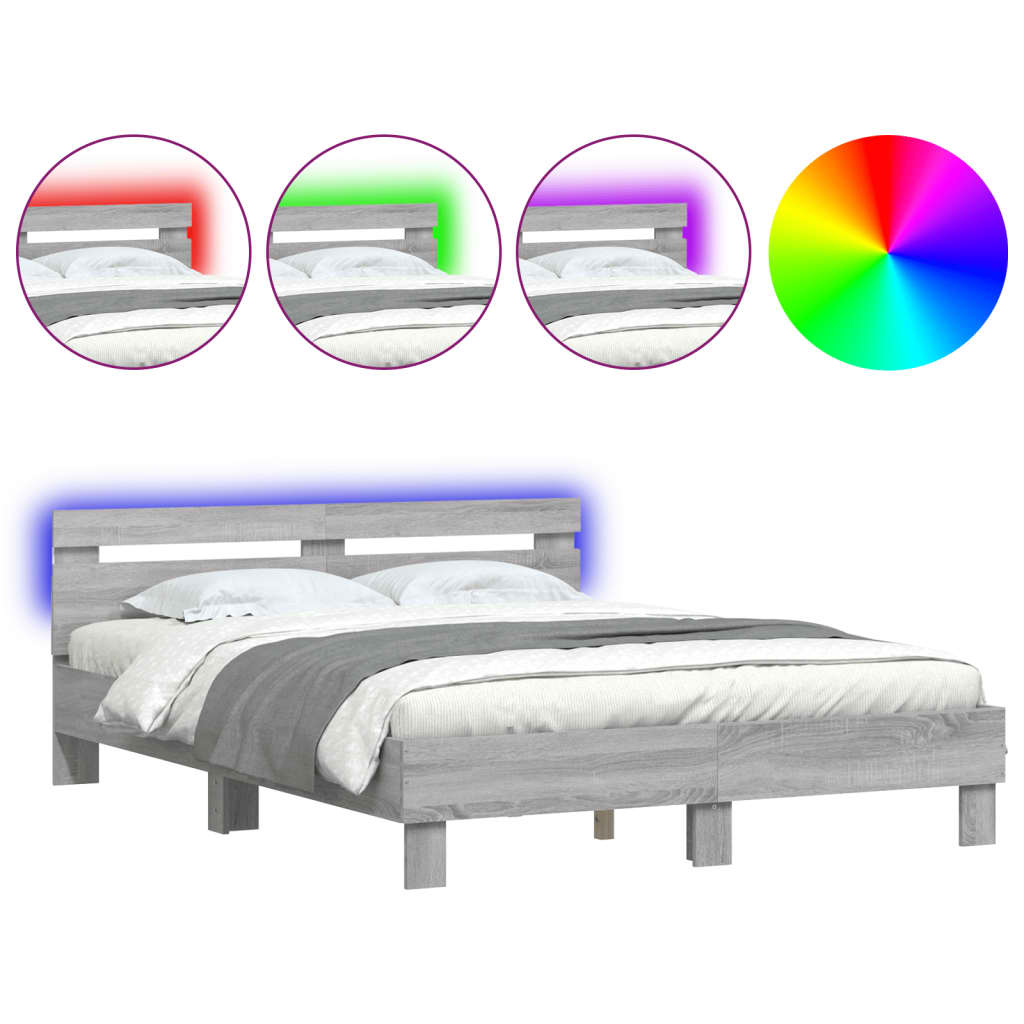 Estructura de cama matrimonial 155x203 Roble/ Gris