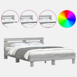 Estrutura de cama de casal c cabeceiraluzes LED - 150x200cm cinzento sonoma