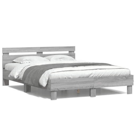 Estrutura de cama de casal c cabeceiraluzes LED - 150x200cm cinzento sonoma