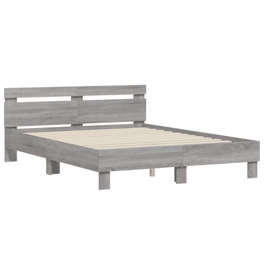 Estrutura de cama de casal c cabeceiraluzes LED - 150x200cm cinzento sonoma
