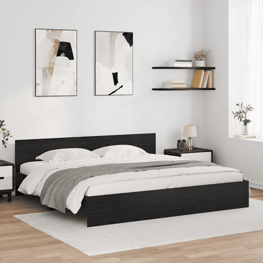 Estrutura da Cama de casal moderno com cabeceira Carvalho Preto 200 x 200 cm