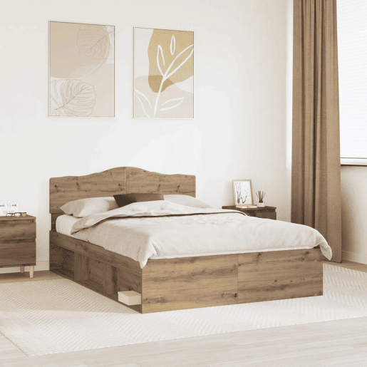 Estrutura de cama de casal moderno com cabeceira - Carvalho Artesanal 150 x 200 cm