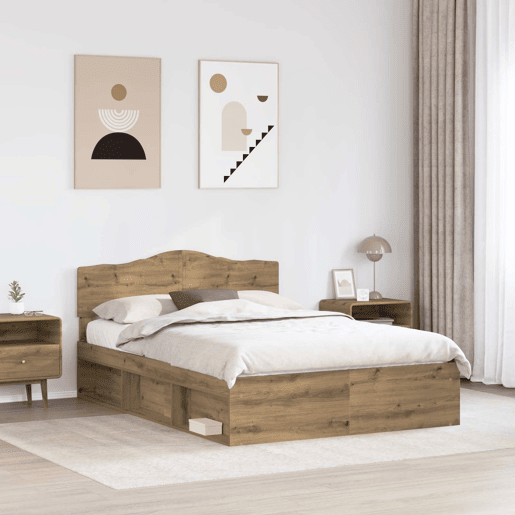 Estrutura de cama de casal moderno com cabeceira - Carvalho Artesanal 150 x 200 cm