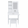 Mesa de maquilhagem 60x131,5 - Espelho, iluminação LED regulável, tomada, suporte para secador e banco almofadado - Branco