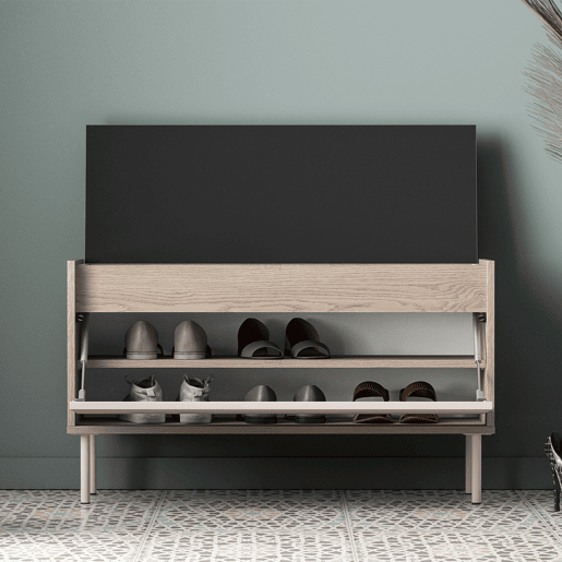 Banco móvel sapatos comprido 1 porta Alos Caxemira e Madeira