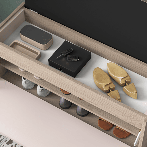Banco móvel sapatos comprido 1 porta Alos Caxemira e Madeira