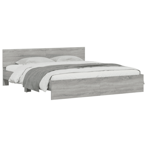 Estrutura de cama de casal c cabeceiraluzes LED - 200x200cm cinzento sonoma