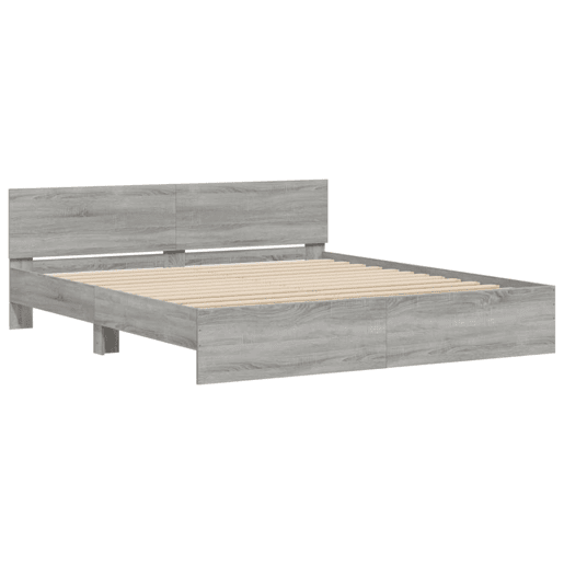Estrutura de cama de casal c cabeceiraluzes LED - 200x200cm cinzento sonoma