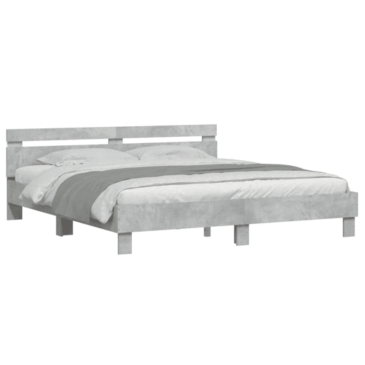 Estrutura de cama de casal cabeceira e luzes LED - 200x200cm cinzento cimento