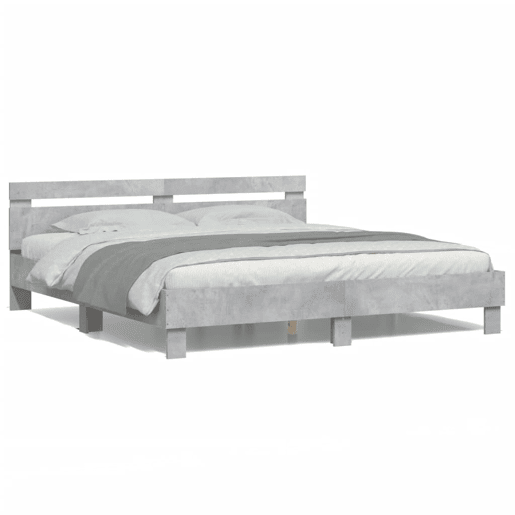 Estrutura de cama de casal cabeceira e luzes LED - 200x200cm cinzento cimento