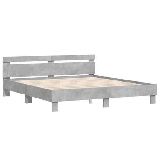 Estrutura de cama de casal cabeceira e luzes LED - 200x200cm cinzento cimento