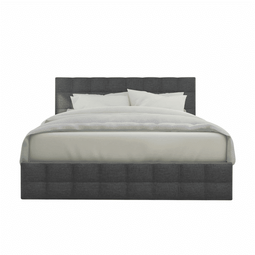 Cama estofada 140x200 cm - 4 gavetas, cabeceira ajustável, base de ripas, estrutura com espaço de arrumação - Cinza