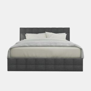 Cama estofada 140x200 cm - 4 gavetas, cabeceira ajustável, base de ripas, estrutura com espaço de arrumação - Cinza
