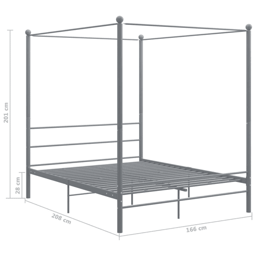 Estrutura de Cama de casal simple com dossel 160x200 cm metal cinzento