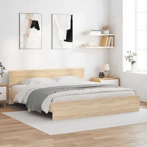 Estrutura de Cama de casal para adultos com cabeceira 160x200 cm carvalho sonoma
